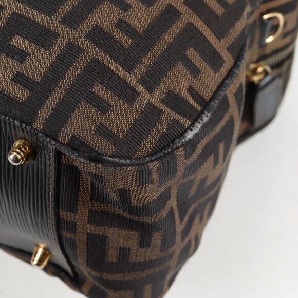 FENDI Zucca Canvas Hand Bag Black Brown gold Auth BA4615 - Picture 5 of 16